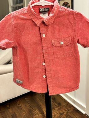 Kids' Short-Sleeve Button-Up Shirt - Coral Red